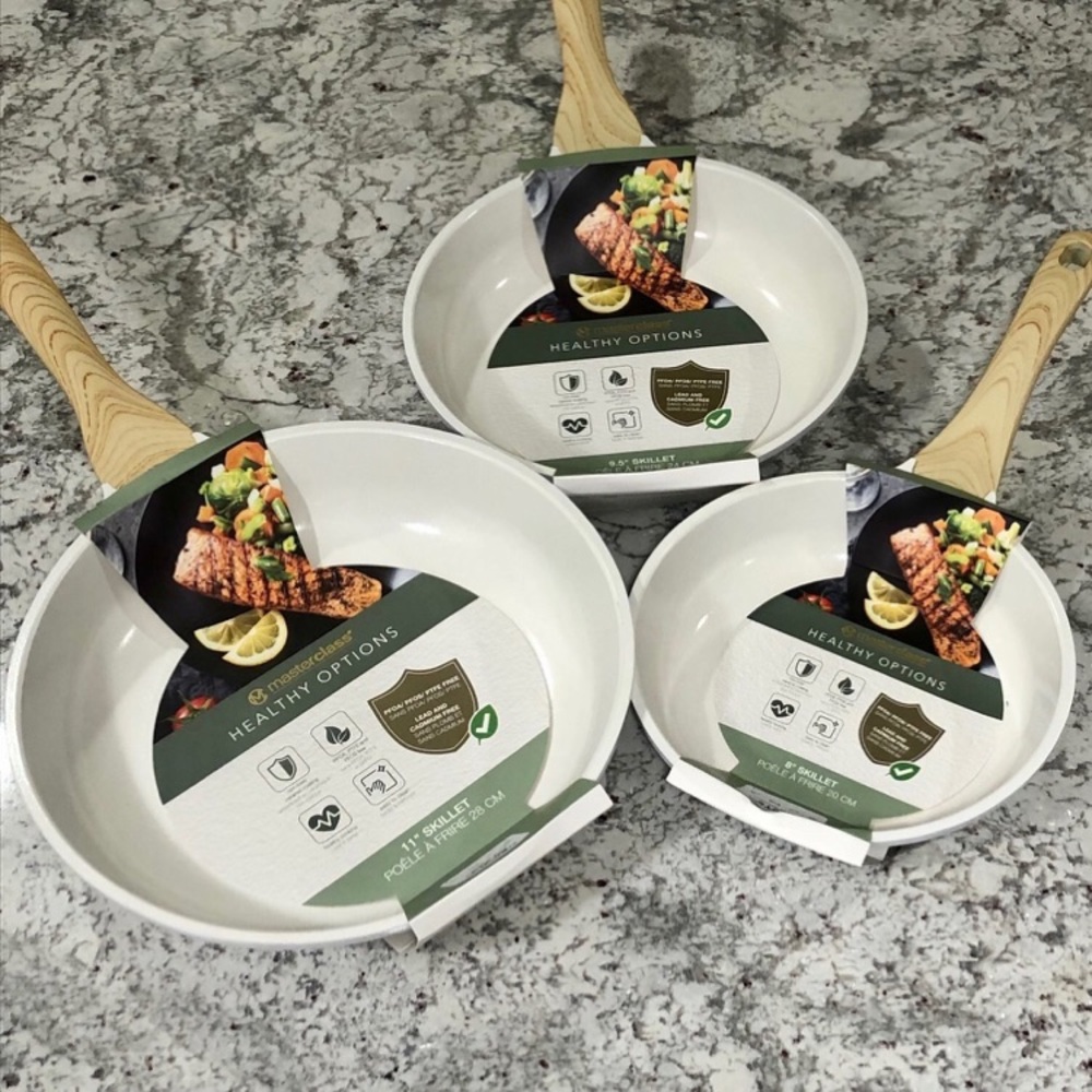 Masterclass Premium Collection Healthy Options Pan Set with Wood Handle (3)